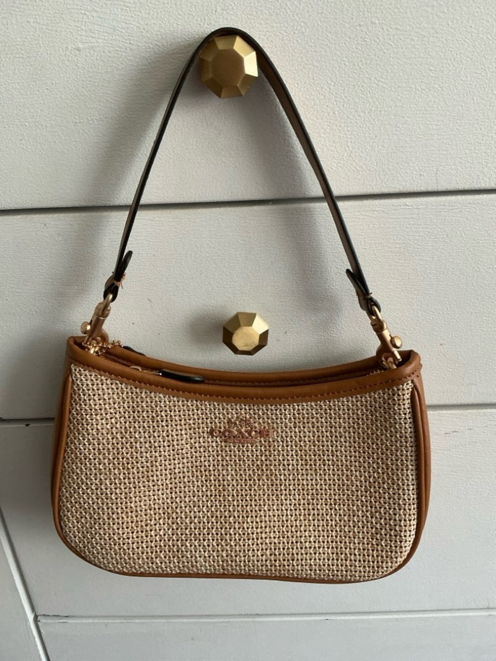 Coach Mini Teri Beige and Brown Woven Shoulder Bag